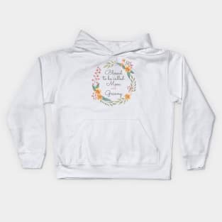 Blessed To Be Called Mom And Granny with cute flowers and roses Kids Hoodie